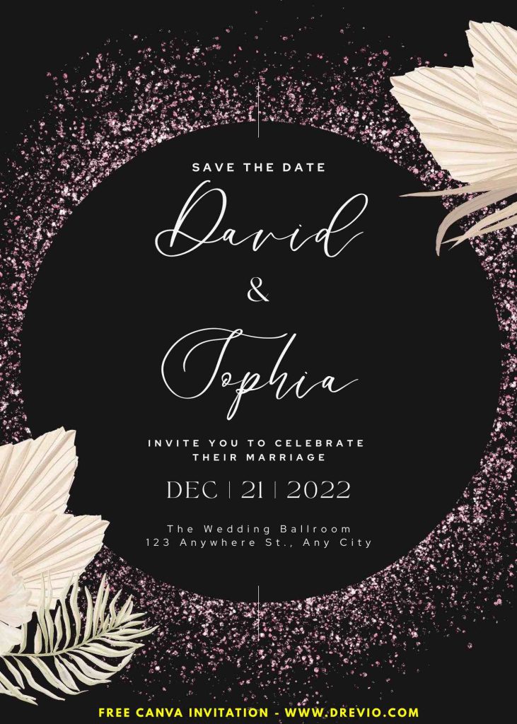 elegant-black glitter-floral-wedding-invite-template-canva