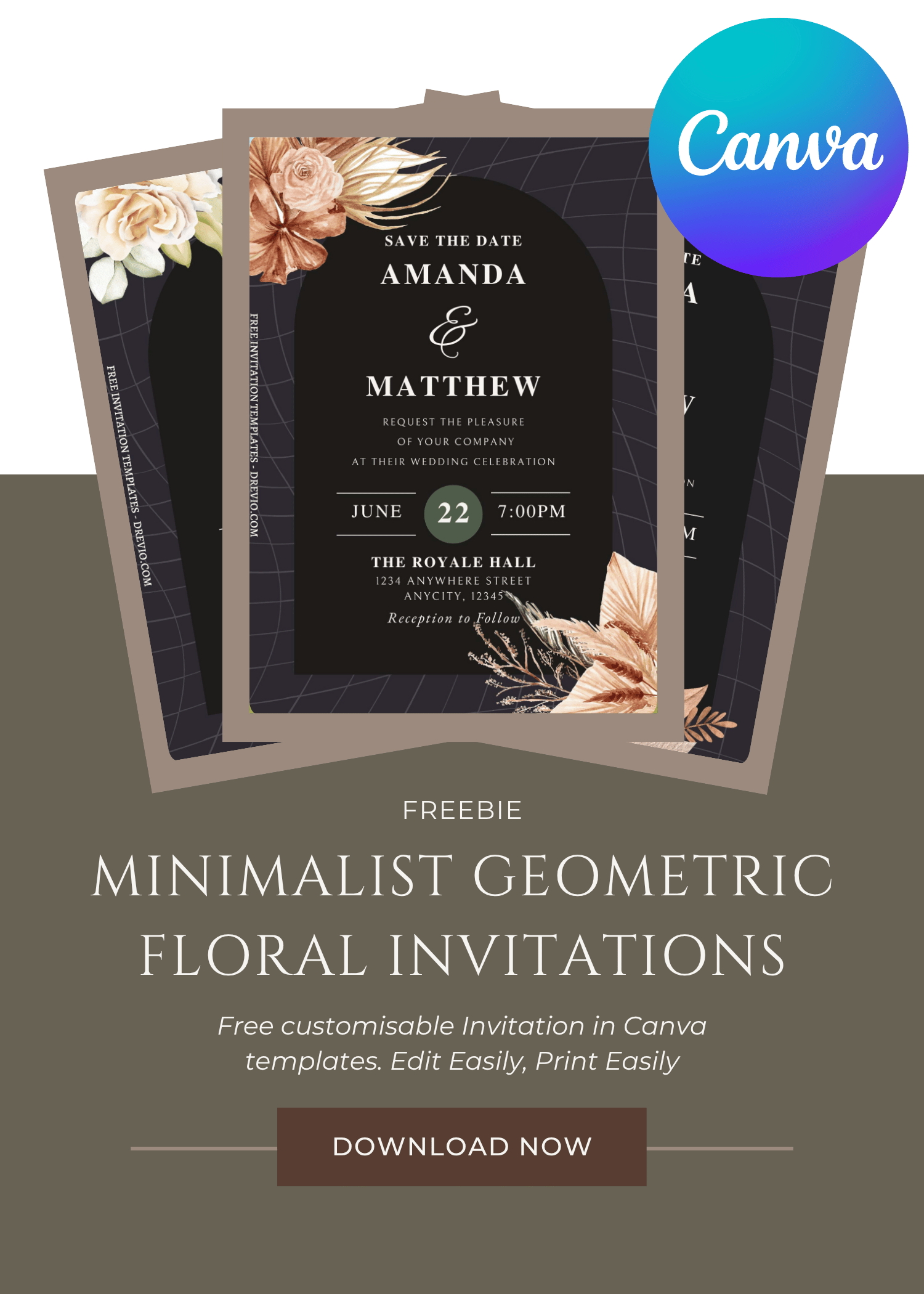 FREE Minimalist Geometric Floral Wedding Invitations