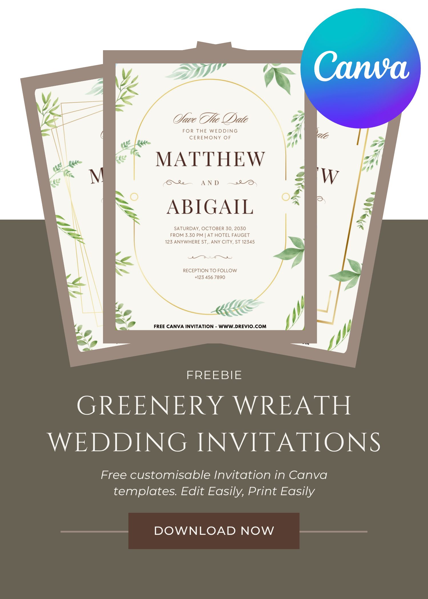 FREE Greenery Wreath Wedding Invitations