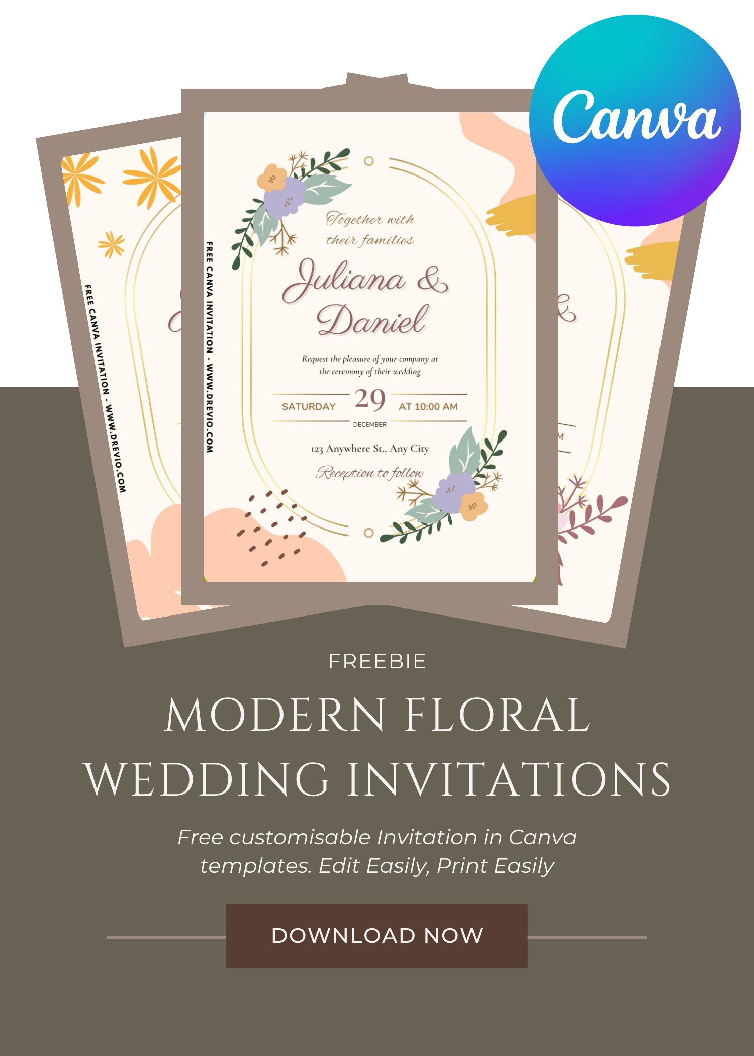 FREE Modern Floral Wedding Invitations