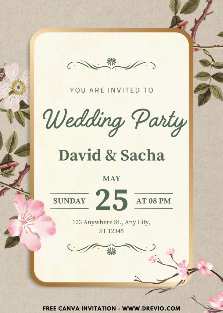FREE Vintage Sakura Blooms Invitation Template