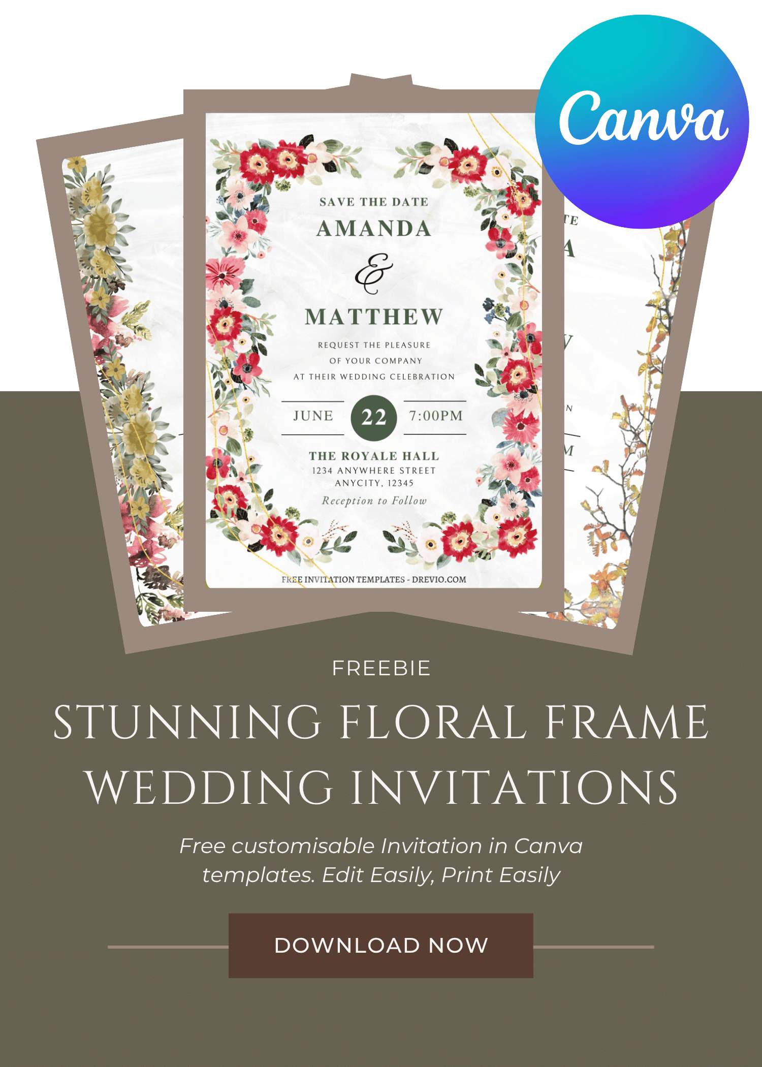 FREE Floral Frame Wedding Invitations