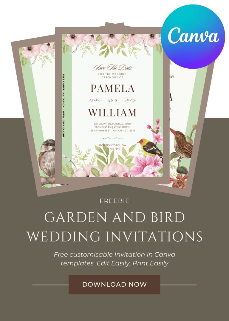 floral-garden and bird-wedding-invitation-template-free-canva
