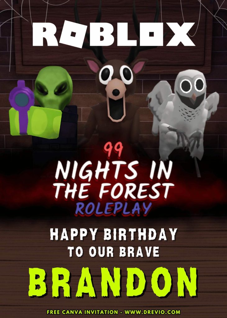 free-diy-roblox-99 nights in the forest-birthday-party-backdrop-template-canva