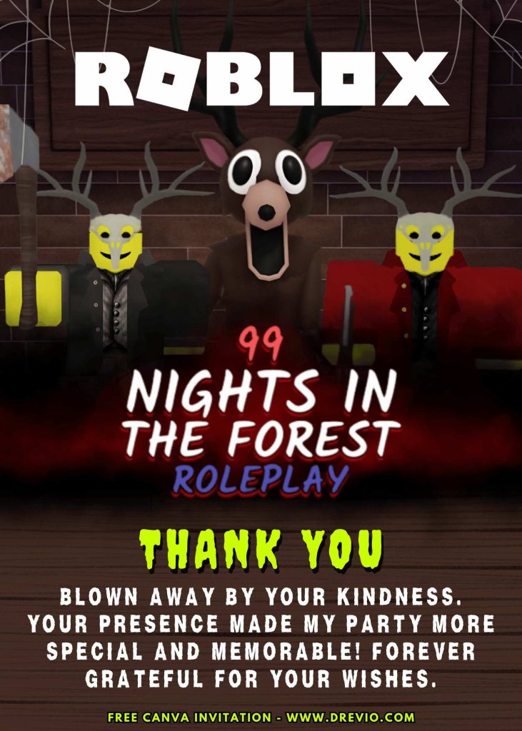 free-diy-roblox-99 nights in the forest-birthday-thank-you-card-template-canva