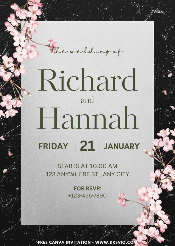 Free and Editable Whimsical Marble Floral Invitation Template Made in Canva. Customize Online for free