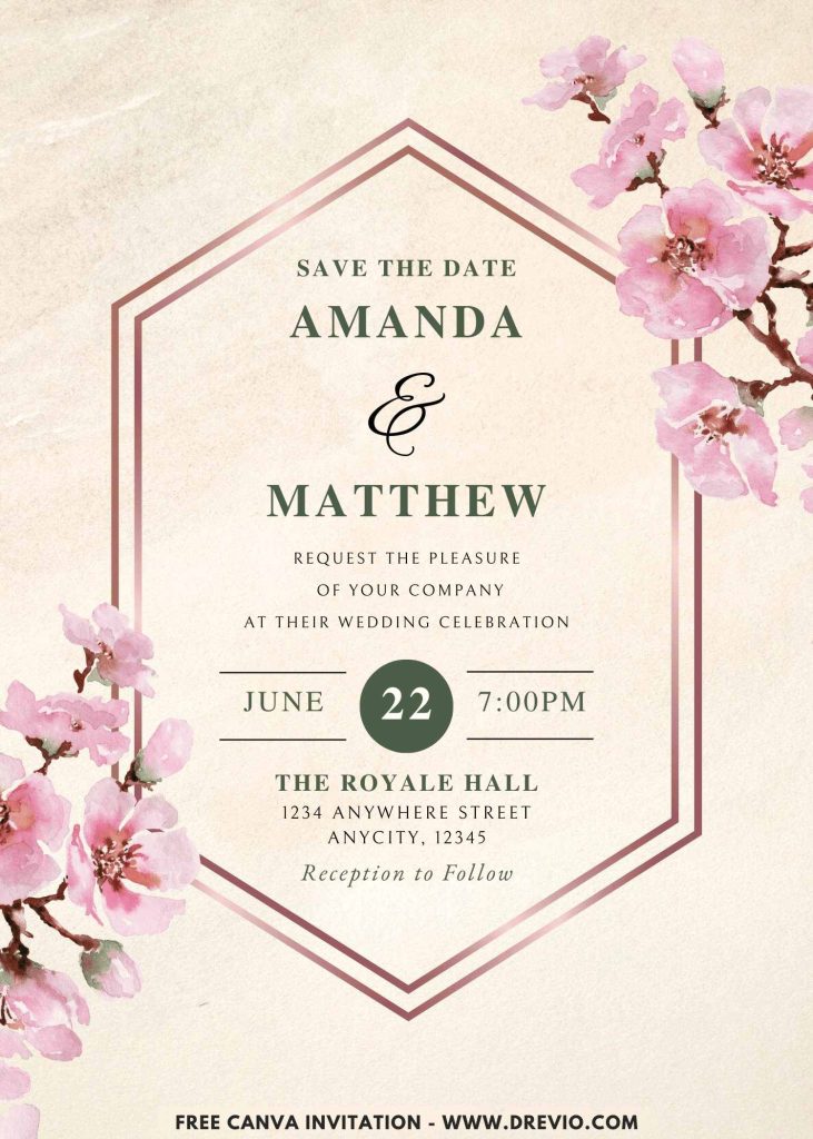 free-geometric sakura-wedding-invitation-template-canva