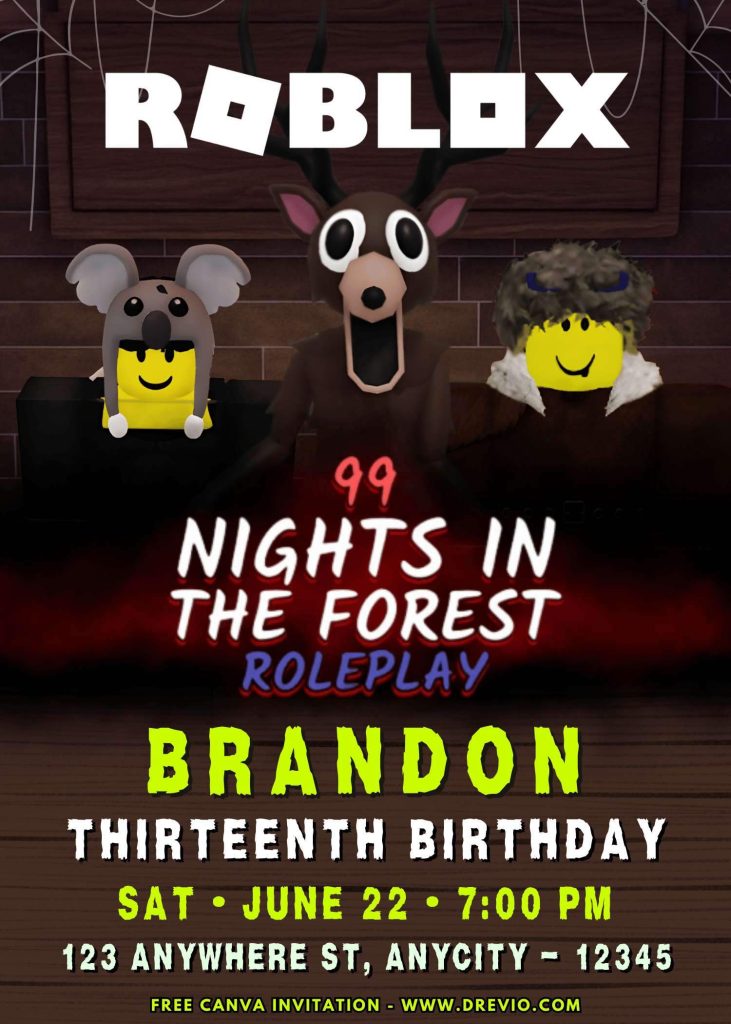free-roblox-99 nights in the forest-birthday-invitation-templates-canva