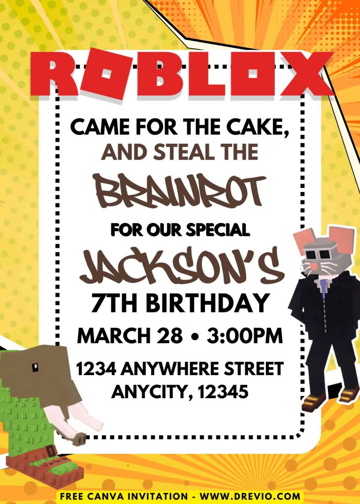 free-roblox-steal a brainrot-birthday-invitation-template-canva