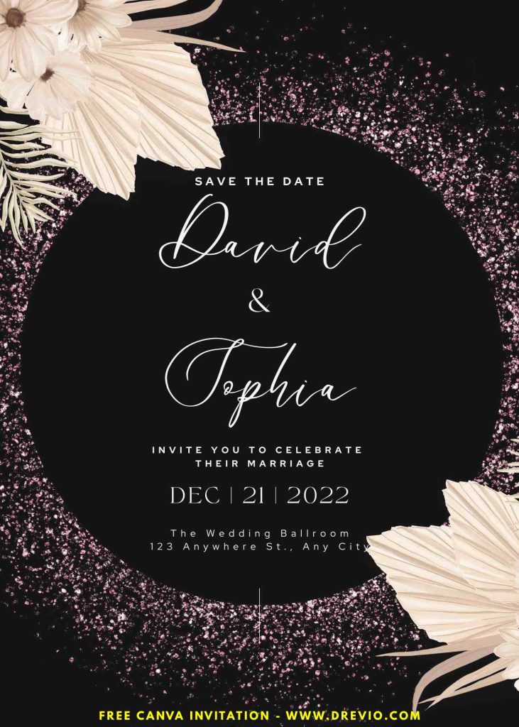 luxury-black glitter-rose-wedding-invitation-template-download