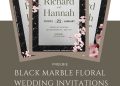 Free and Editable Elegant Black Marble Floral Invitation Template Made in Canva. Customize Online for free