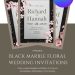 Free and Editable Elegant Black Marble Floral Invitation Template Made in Canva. Customize Online for free