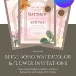 FREE Beige Boho Watercolor Wedding Invitations