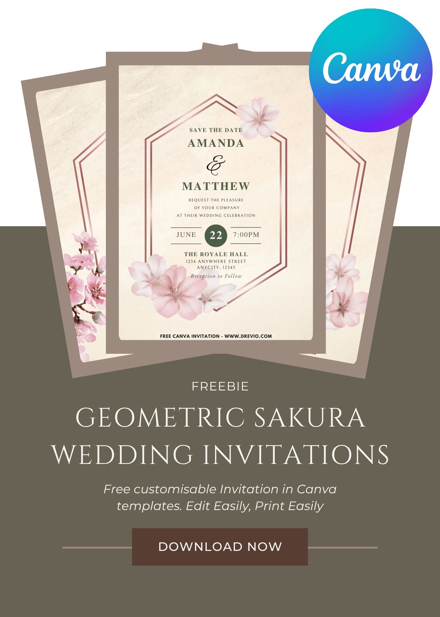 FREE Geometric Sakura Wedding Invitations