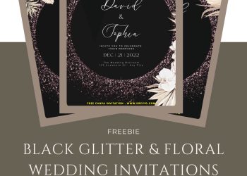 modern-black glitter-and-gold-floral-wedding-invitation-template-free-canva