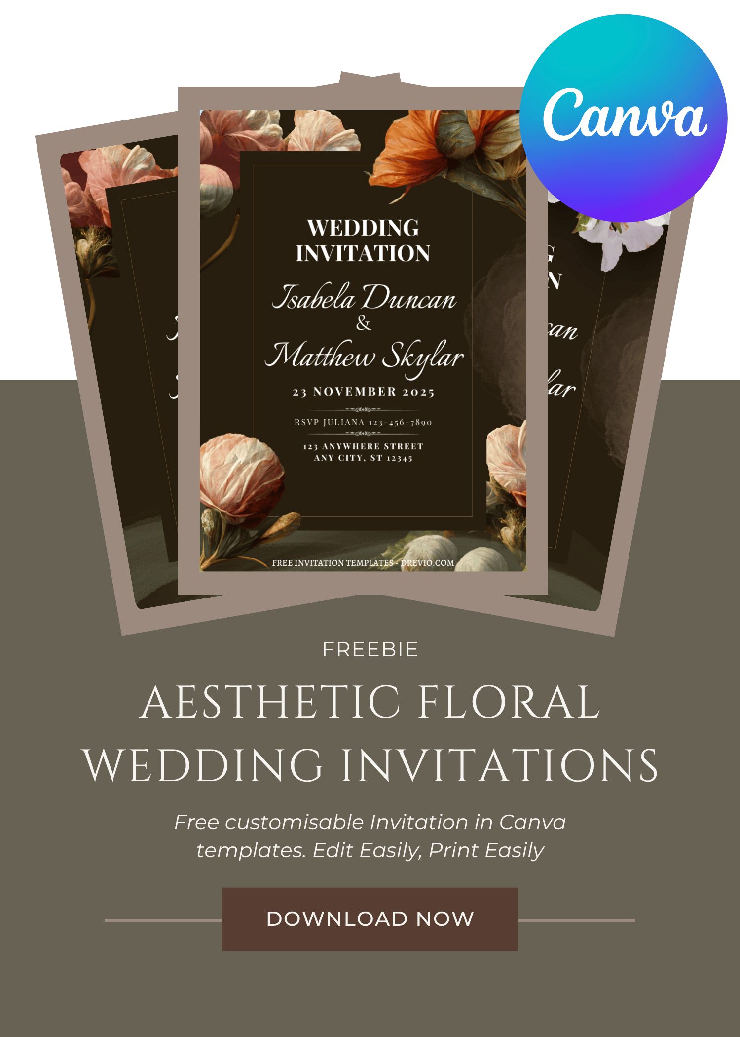 FREE Aesthetic Floral Wedding Invitations