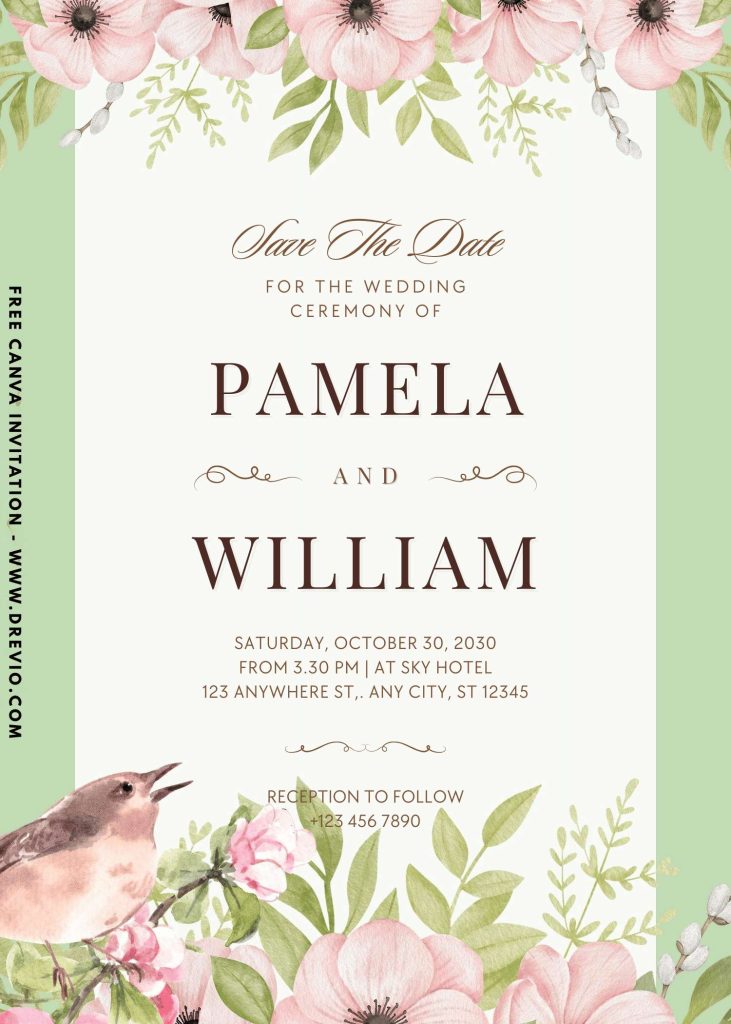 romantic-garden and bird-theme-wedding-invitation-canva-download