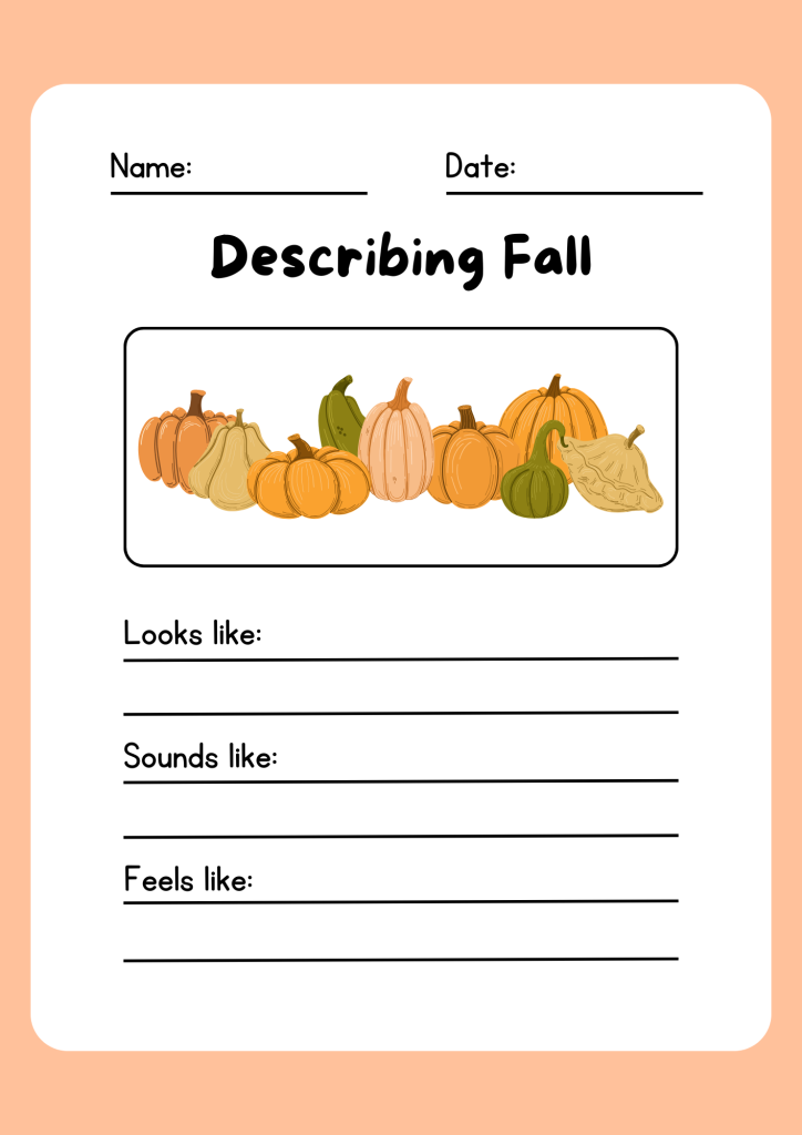Describing Fall Writing Worksheet for Kids