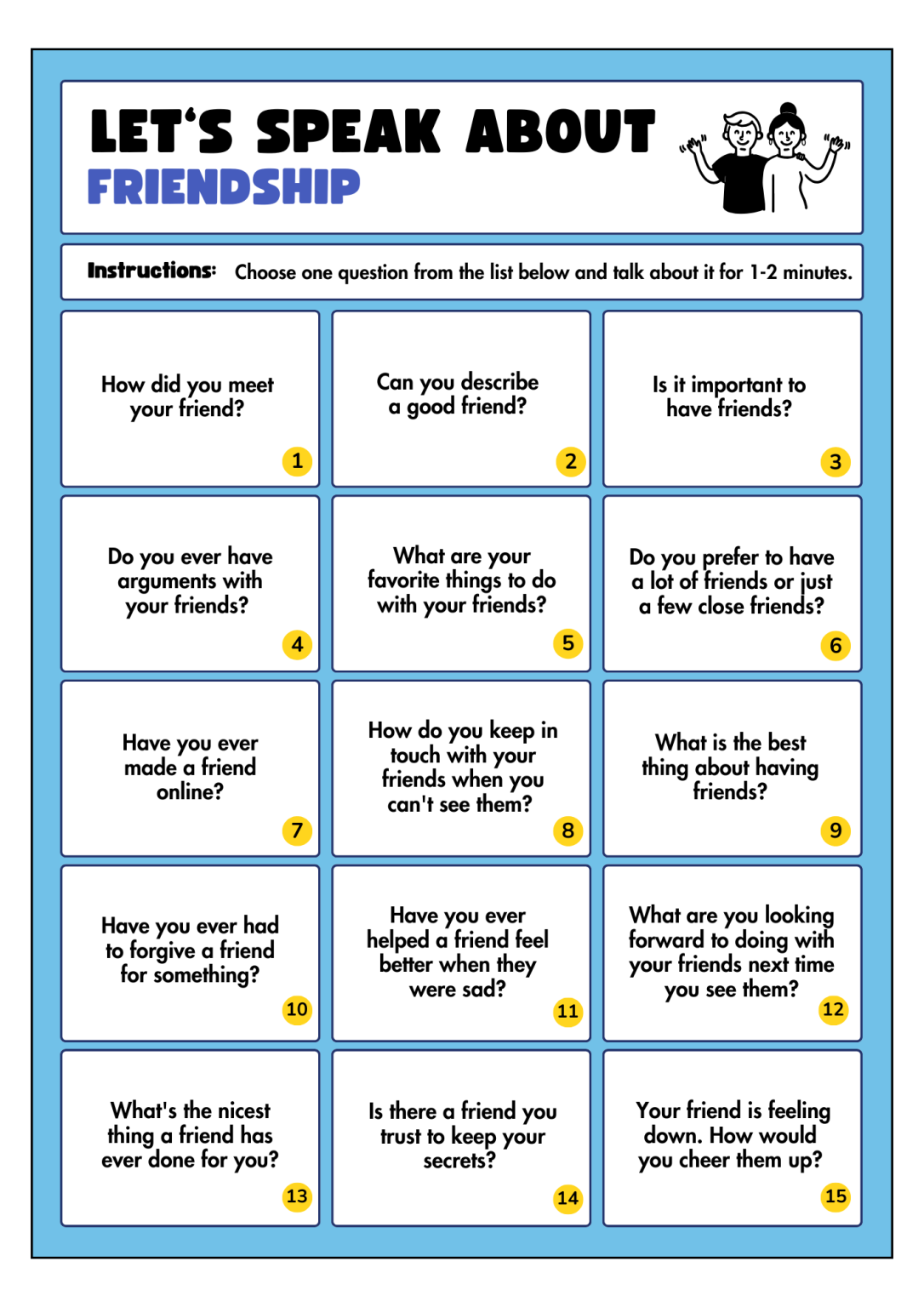 Speaking Activity Worksheets Booklet for Elementary Students