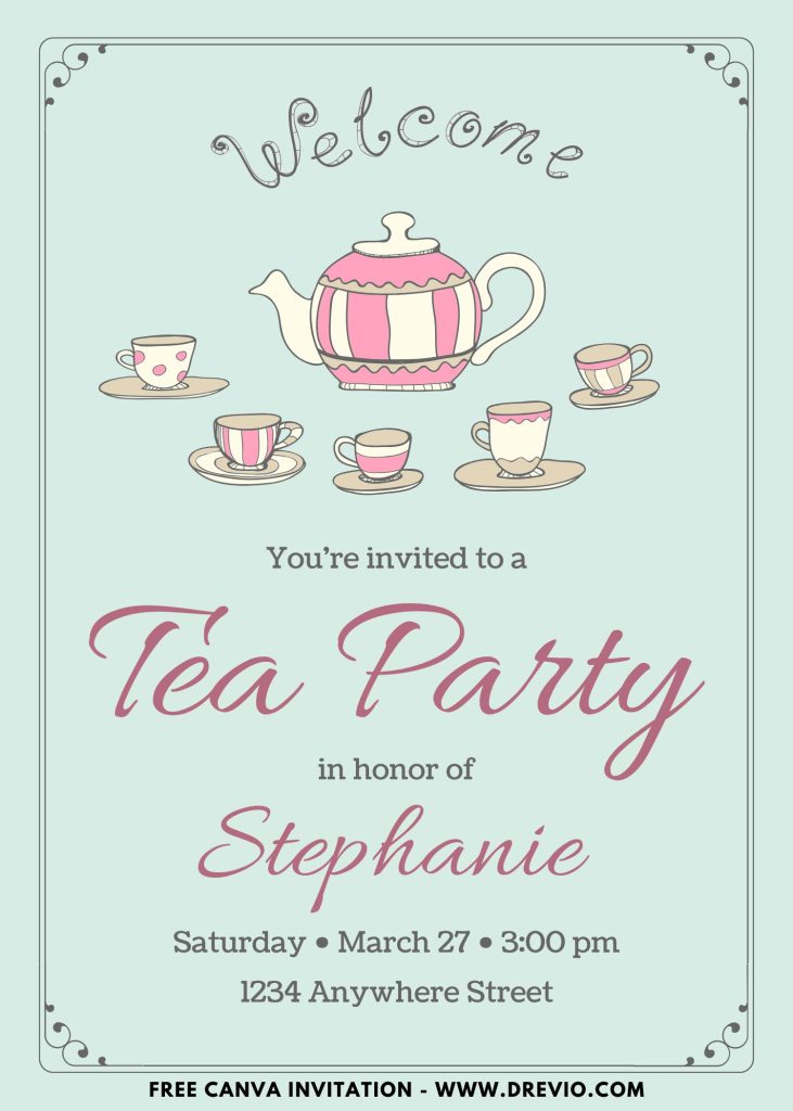 Free and Editable Watercolor Garden Tea Party Invitation Templates Made in Canva. Customize Online for free