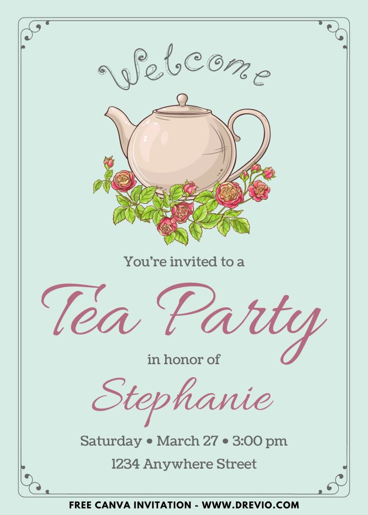 Free and Editable Garden Tea Party Invitation Templates Made in Canva. Customize Online for free