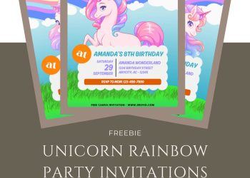 Free and Editable Beautiful Unicorn Rainbow Party Invitation Templates Made in Canva. Customize Online for free