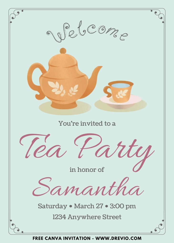 pastel floral tea party invitation