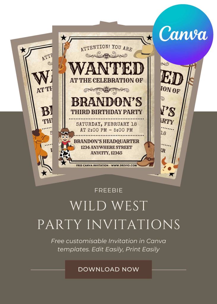 FREE Wanted Poster Wild West Invitation Template