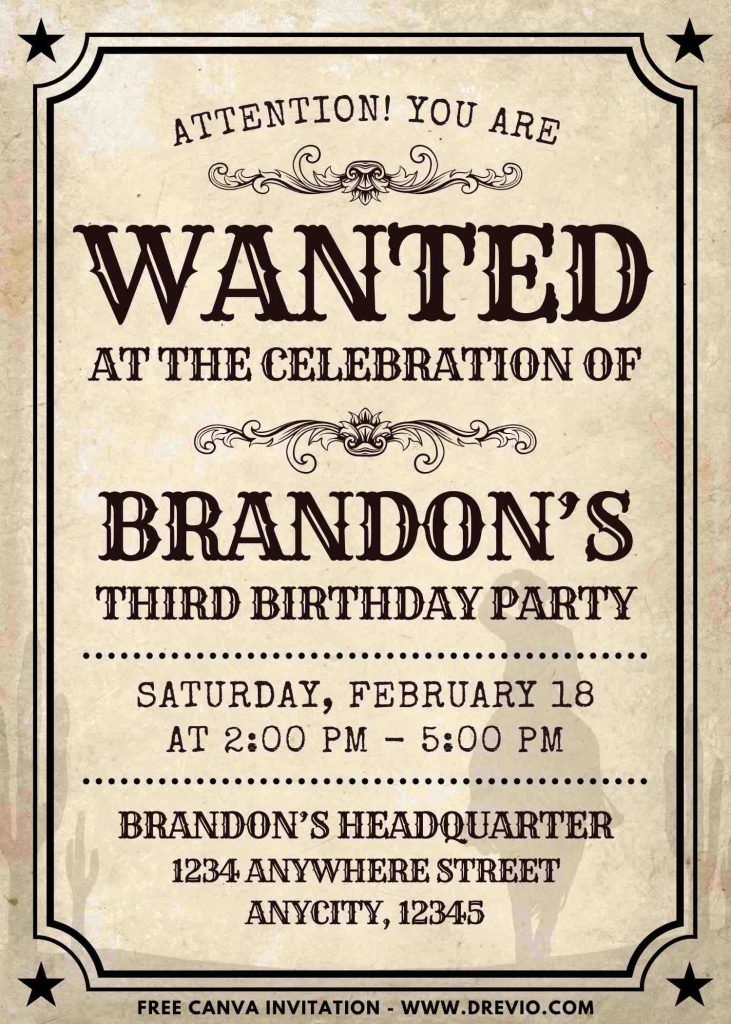 FREE Wanted Poster Wild West Invitation Template