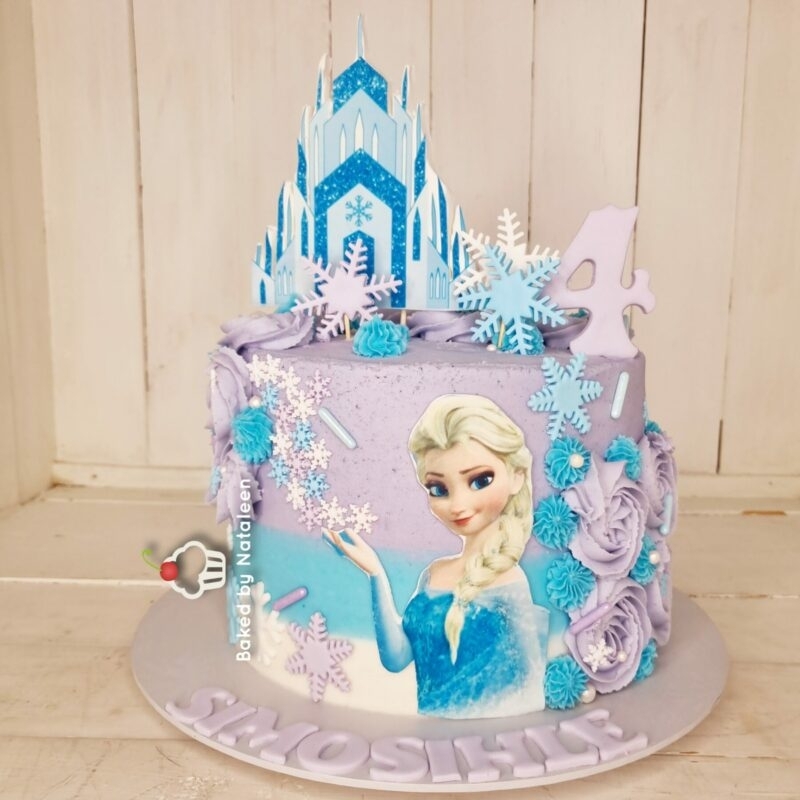 Sparkling Blue Frozen Castle Birthday Cake