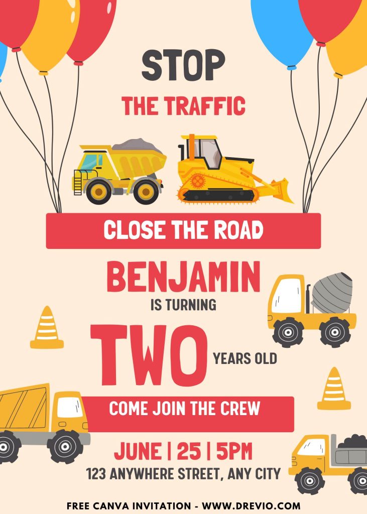 Free and Editable Construction Zone Invitation Templates Made in Canva. Customize Online for free