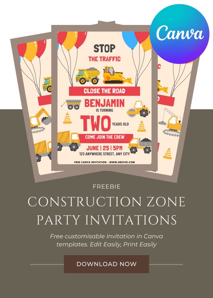 Free and Editable Construction Invitation Templates Made in Canva. Customize Online for free