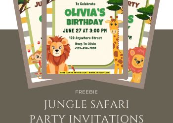 Free and Editable Roaring Fun Jungle Safari Invitation Templates Made in Canva. Customize Online for free