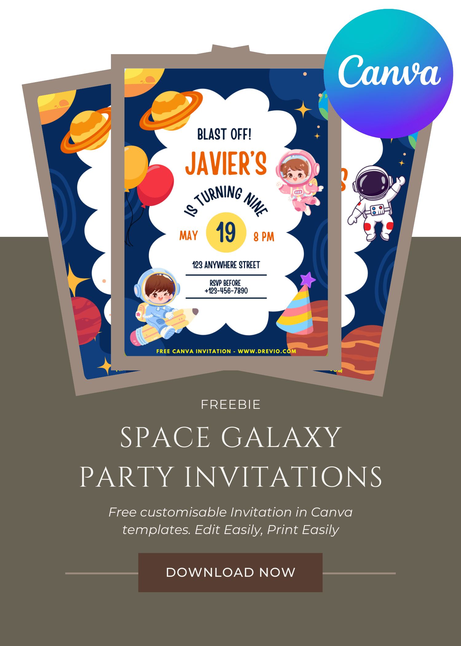 FREE Space Galaxy Invitation Template