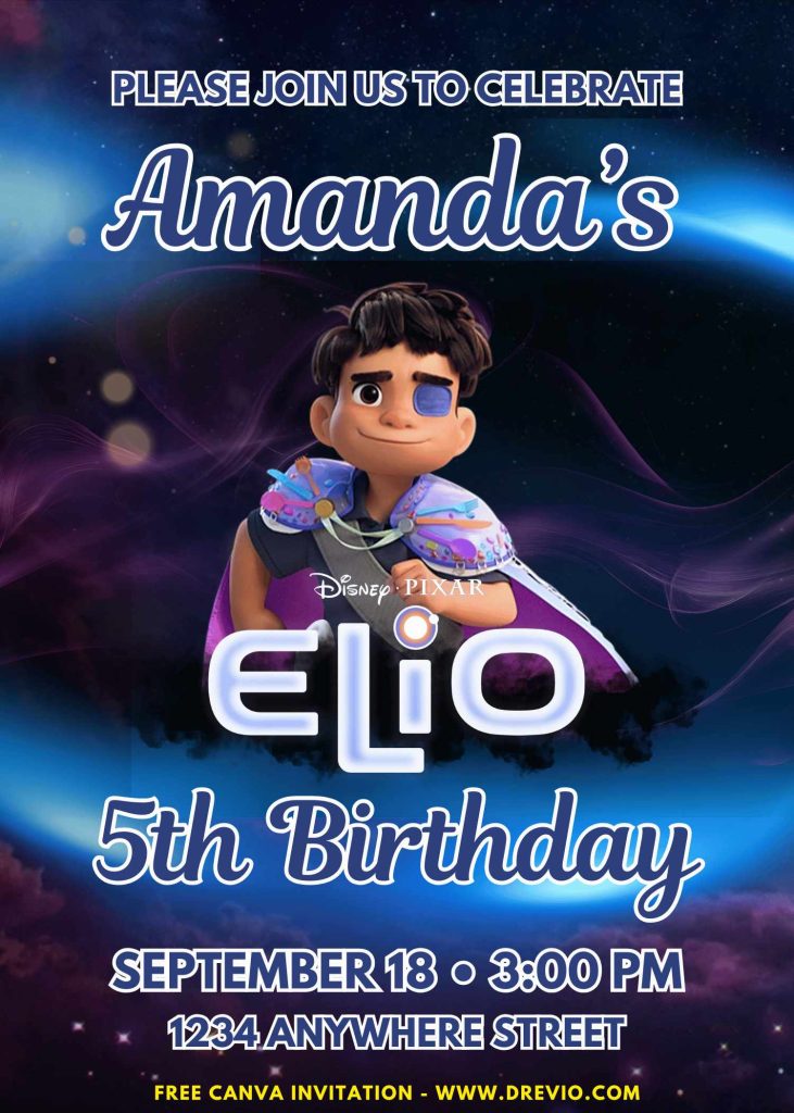 Free and Editable Awesome Disney Elio Invitation Templates Made in Canva. Customize Online for free
