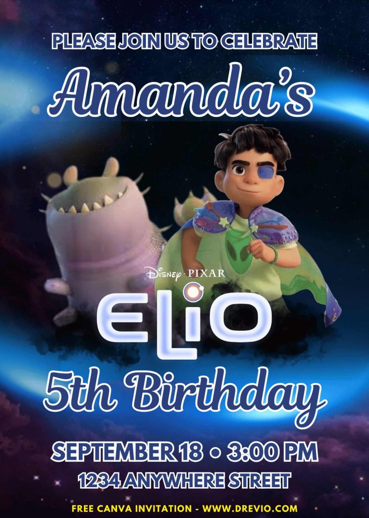 Free and Editable Disney Elio and Glordon Invitation Templates Made in Canva. Customize Online for free