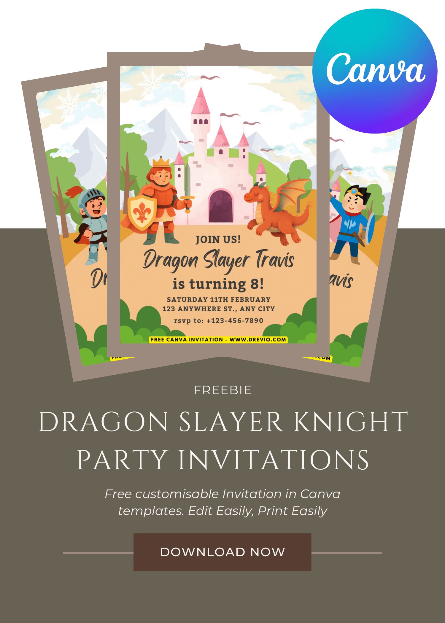 FREE Knights And Dragons Invitation Template