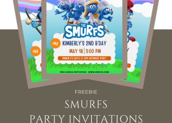 Free and Editable FREE Rainbow Sky Smurfs Invitation Templates Made in Canva. Customize Online for free