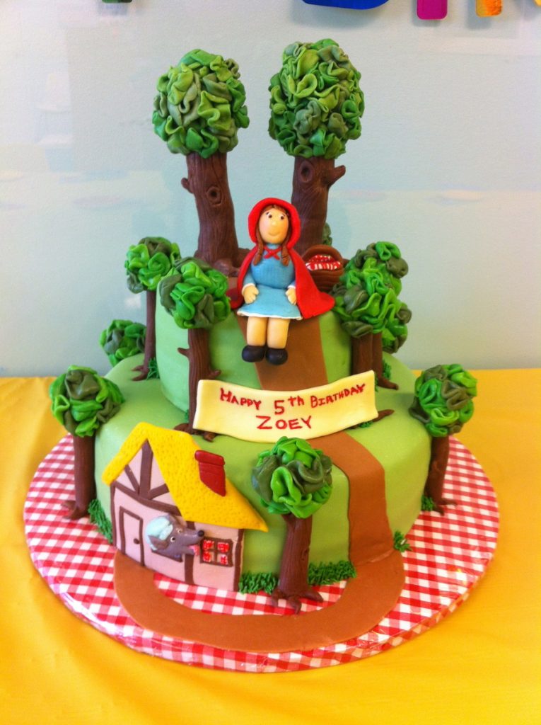 Adorable Little Red Riding Hood Themed Fondant Covered Cake