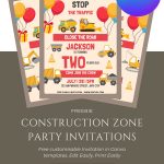 Free Construction Zone Birthday Invitations