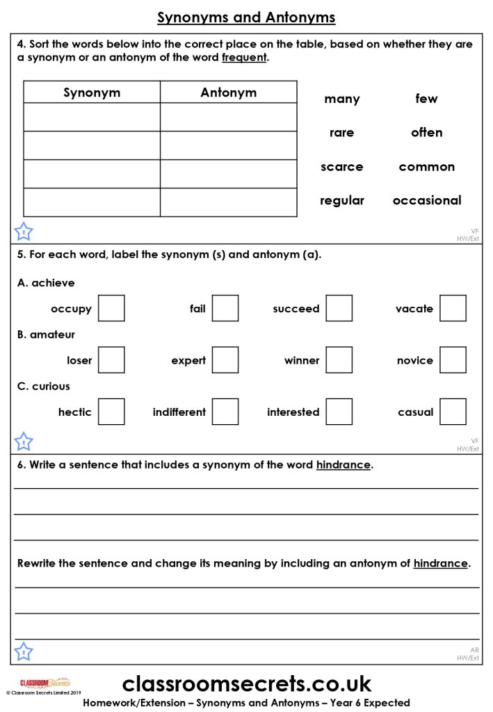 Printable Synonym Antonym Sort page 0003