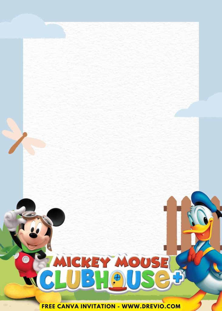 Free and Editable Happy Mickey Mouse Clubhouse Invitation Templates Made in Canva. Customize Online for free