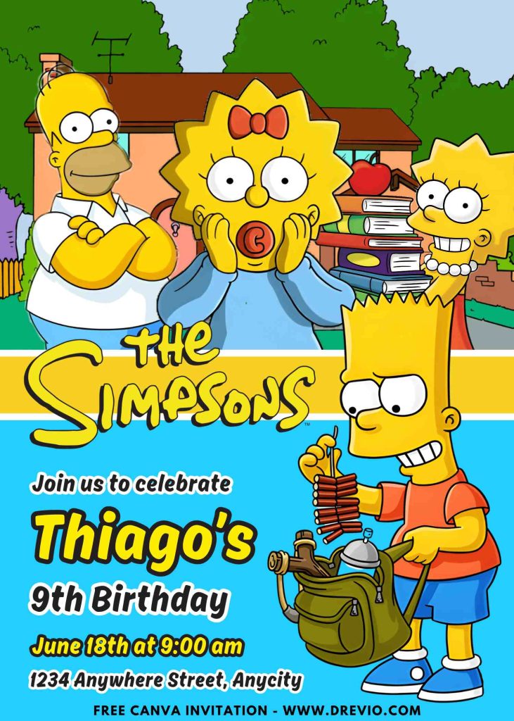 Free and Editable Funny Simpsons Invitation Templates Made in Canva. Customize Online for free