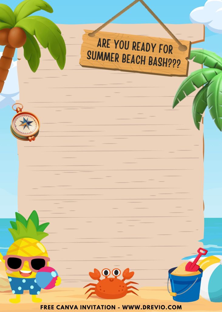 Free and Editable Lovely Summer Beach Bash Invitation Templates Made in Canva. Customize Online for free