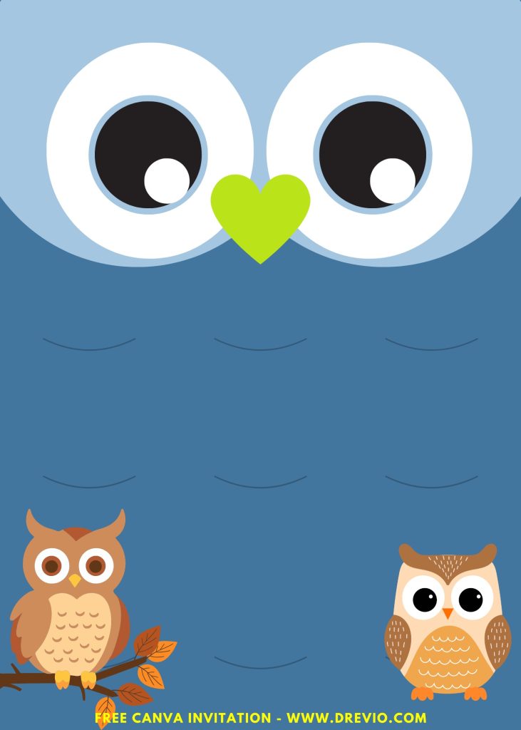 Free and Editable Cute Woodland Owl Face Invitation Templates Made in Canva. Customize Online for free