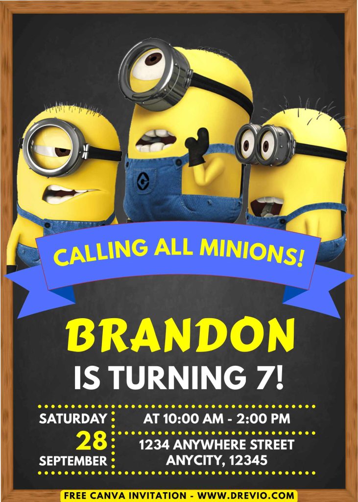 banana minions birthday invitation