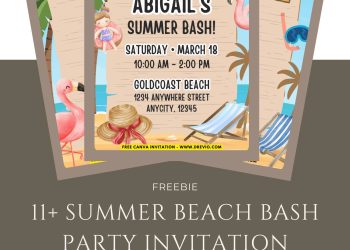 Free and Editable Cute Tropical Summer Beach Bash Invitation Templates Made in Canva. Customize Online for free