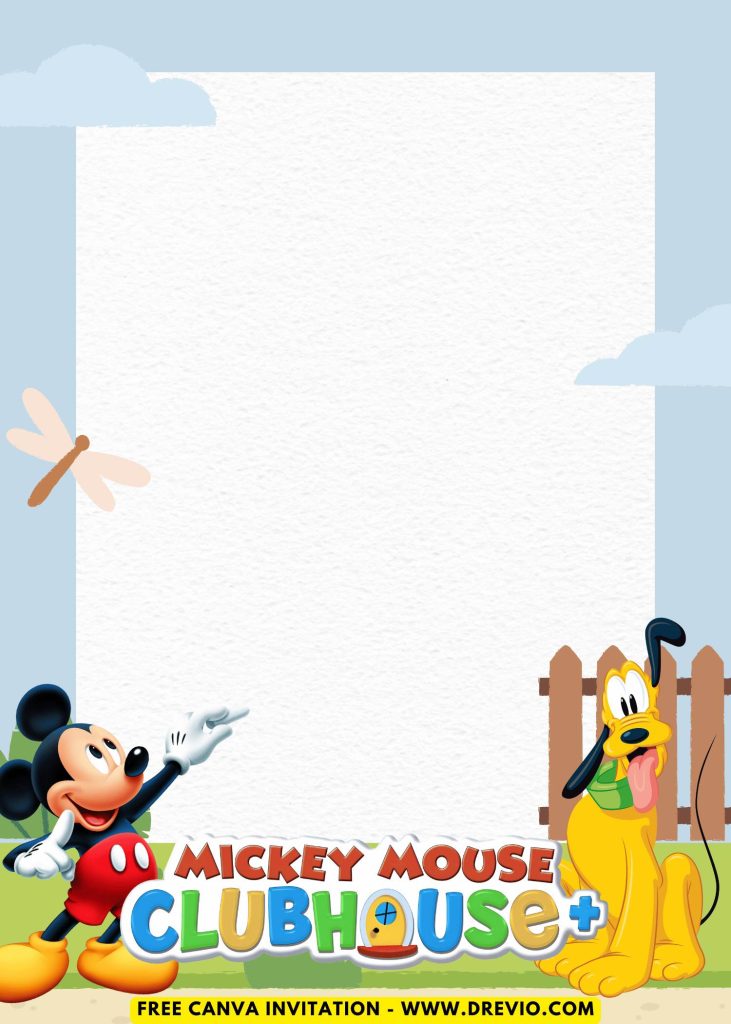 Free and Editable Lovely Cute Mickey Mouse Clubhouse Invitation Templates Made in Canva. Customize Online for free