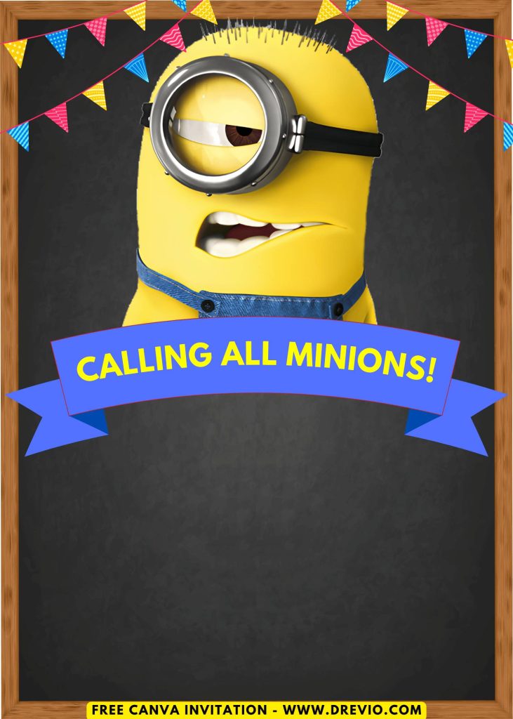 bright yellow minions birthday invitation