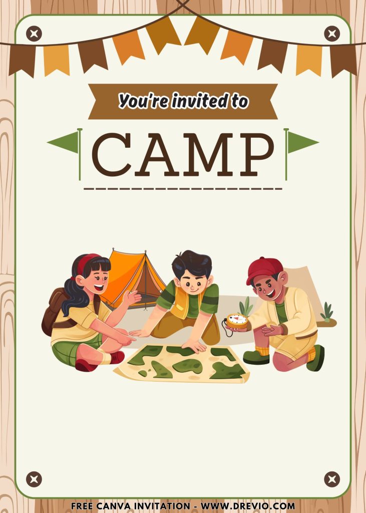 Free and Editable Camping Party City Invitation Templates Made in Canva. Customize Online for free